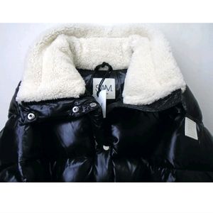 SAM. Womens Gigi Shearling-Trim Down Jacket Black XL